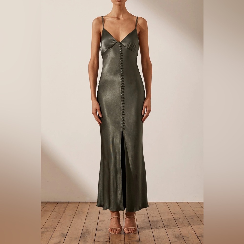 Shona Joy La Lune Bias Slip Dress in Olive
